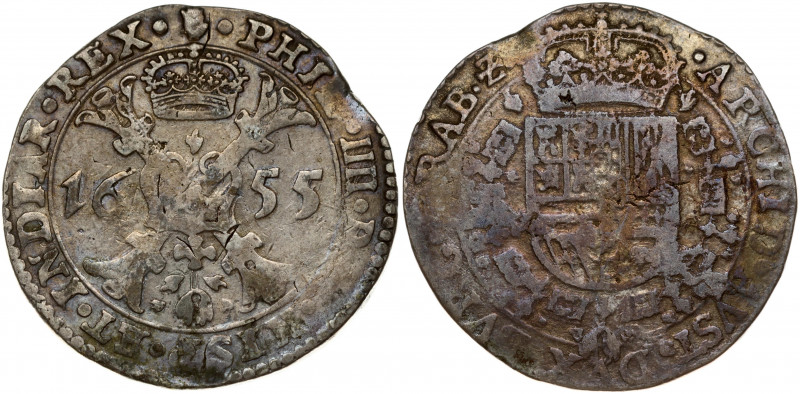 Spanish Netherlands BRABANT 1 Patagon 1655 Antwerp. Philip IV(1621-1665). Obvers...