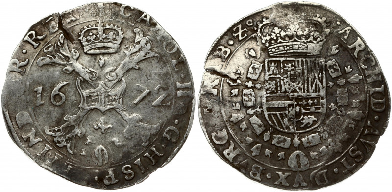 Spanish Netherlands BRABANT 1/2 Patagon 1672. Charles II (1665-1700). Obverse: C...