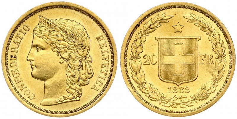 Switzerland 20 Francs 1883 Obverse: Crowned head left. Obverse Legend: CONFOEDER...