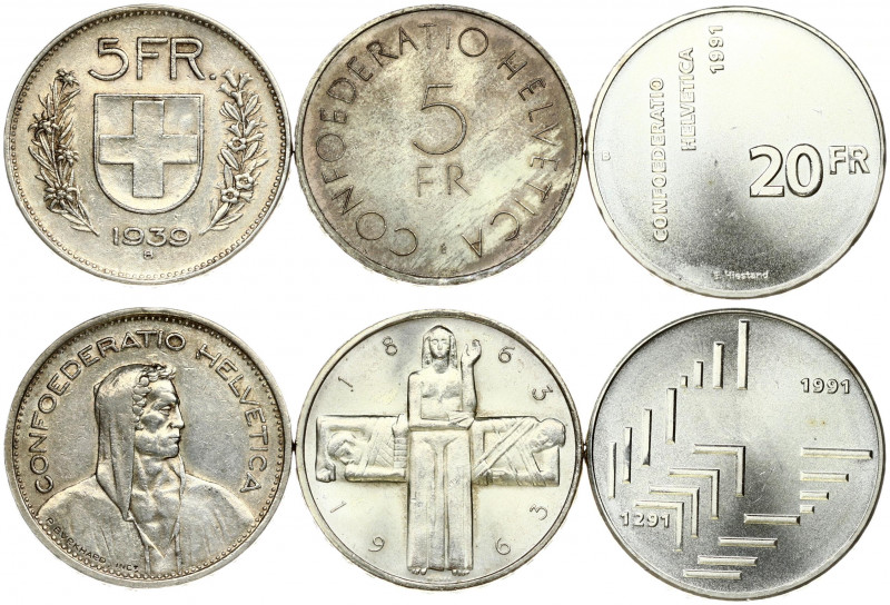 Switzerland 5-20 Francs (1939-1991) Obverse: William Tell right. Reverse: Shield...