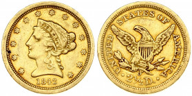 USA 2½ Dollars 1842 O 'Coronet Head - Quarter Eagle'. Obverse: Coronet head with the date below and 13 stars around the rim representing the original ...