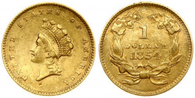 USA 1 Dollar 1854 'Small Indian Head' Obverse Lettering: UNITED STATES OF AMERICA LIBERTY. Reverse Lettering: 1 DOLLAR 1854. Gold 1.66g. KM 83