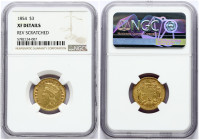 USA 3 Dollars 1854 'Indian Head'. Obverse Lettering: UNITED STATES OF AMERICA LIBERTY. Reverse Lettering: 3 DOLLARS 1854. Gold 5.01g. KM 84. NGC XF DE...
