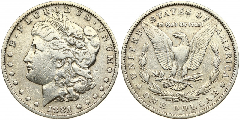 USA 1 Dollar 1881 'Morgan Dollar' Philadelphia. Obverse: Liberty head; facing le...