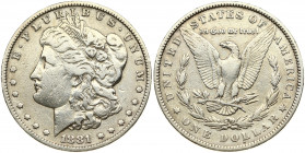 USA 1 Dollar 1881 'Morgan Dollar' Philadelphia. Obverse: Liberty head; facing left. Lettering: E·PLURIBUS·UNUM LIBERTY. Reverse: Eagle holding arrows ...