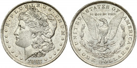 USA 1 Dollar 1882 O 'Morgan Dollar' New Orleans. Obverse: Liberty head; facing left. Lettering: E·PLURIBUS·UNUM LIBERTY. Reverse: Eagle holding arrows...