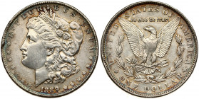 USA 1 Dollar 1889 'Morgan Dollar' Philadelphia. Obverse: Liberty head; facing left. Lettering: E·PLURIBUS·UNUM LIBERTY. Reverse: Eagle holding arrows ...