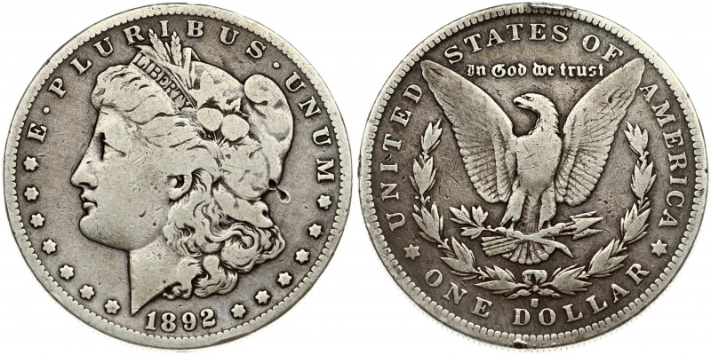 USA 1 Dollar 1892 S 'Morgan Dollar' San Francisco. Obverse: Liberty head; facing...