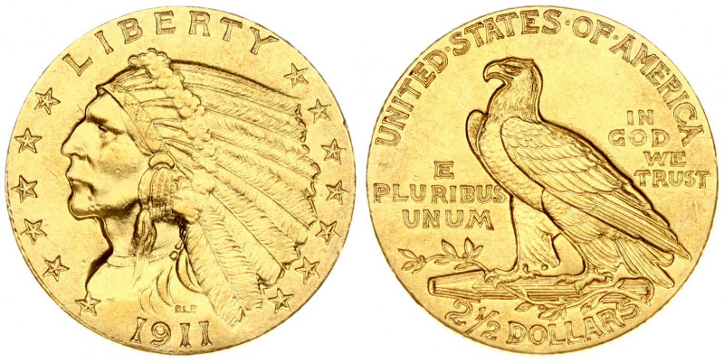 USA 2½ Dollars 1911 'Indian Head - Quarter Eagle'. Obverse: Indian head capped w...