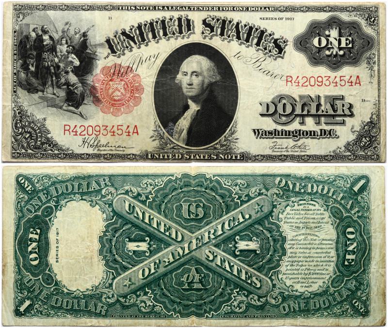 USA 1 Dollar 1917 Banknote. Obverse: Portrait of George Washington red seal to l...