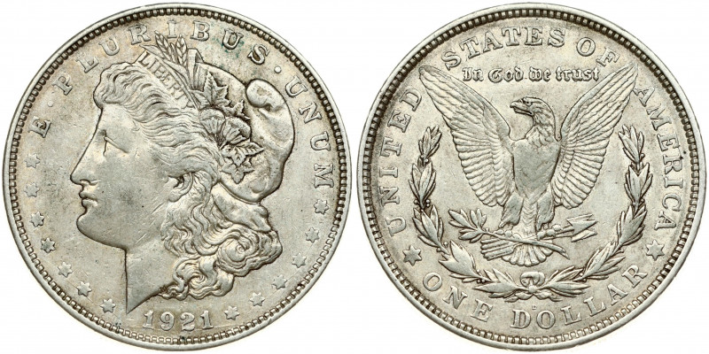 USA 1 Dollar 1921 D 'Morgan Dollar' Denver. Obverse: Liberty head; facing left. ...