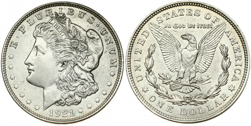 USA 1 Dollar 1921 'Morgan Dollar' Philadelphia. Obverse: Liberty head; facing le...
