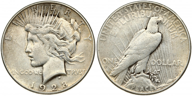 USA 1 Dollar 1928 S 'Peace Dollar' San Francisco. Obverse: Capped head of Libert...