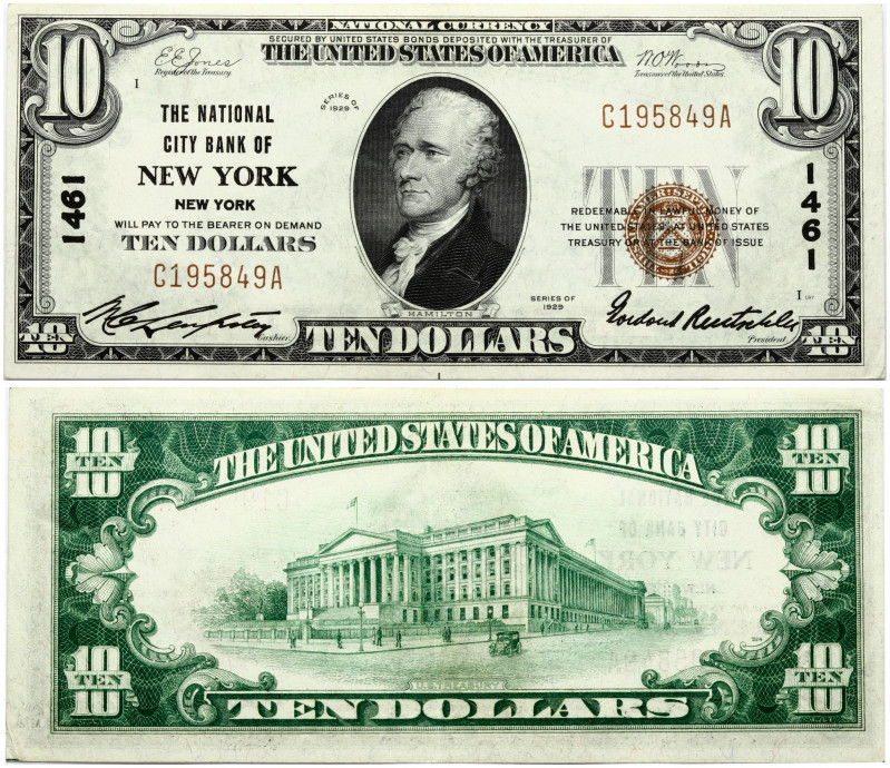 USA 10 Dollars 1929 Banknote. Obverse: Portrait of Alexander Hamilton facing lef...