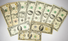 USA 10 Dollars (1934-2017) Banknotes. Obverse: Alexander Hamilton. Reverse: US Treasury Building. (11 pcs 1934-2017; included Star note; Silver sertif...