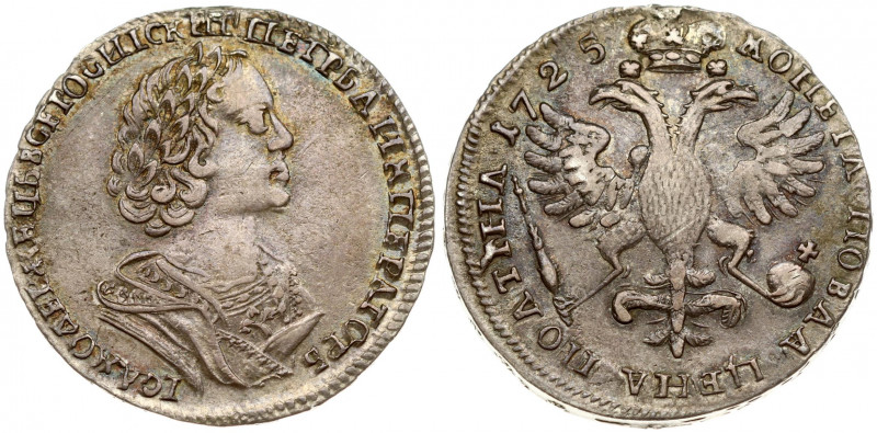 Russia 1 Poltina 1725 Moskow. Peter I the Great (1682-1725). Obverse: Laureate b...