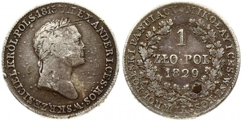 Russia For Poland 1 Zloty 1829 FH Nicholas I (1826-1855). Obverse: Laureate head...