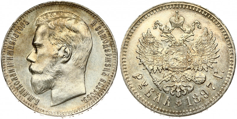 Russia 1 Rouble 1897 (**) Brussels. Nicholas II (1894-1917). Obverse: Head left....