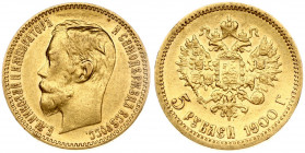 Russia 5 Roubles 1900 (ФЗ) St. Petersburg. Nicholas II (1894-1917). Obverse: Head right. Reverse: Crowned double imperial eagle ribbons on crown. Gold...