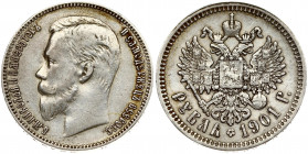 Russia 1 Rouble 1901 (ФЗ) St. Petersburg. Nicholas II (1894-1917). Obverse: Head left. Reverse: Crowned double imperial eagle ribbons on crown. Silver...