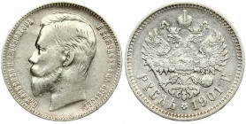 Russia 1 Rouble 1901 (ФЗ) St. Petersburg. Nicholas II (1894-1917). Obverse: Head left. Reverse: Crowned double imperial eagle ribbons on crown. Silver...