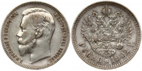 Russia 1 Rouble 1902 (АР) St. Petersburg. Nicholas II (1894-1917). Obverse: Head left. Reverse: Crowned double imperial eagle ribbons on crown. Silver...