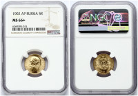 Russia 5 Roubles 1902 (AP) St. Petersburg. Nicholas II (1894-1917). Obverse: Head right. Reverse: Crowned double imperial eagle ribbons on crown. Gold...