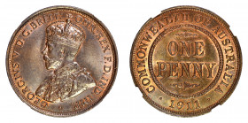Australia 1911 Cu Penny, George V, NGC Graded MS 64 Brown (KM: 23)
