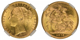 Australia 1876M, 1 Sovereign, St. George

Graded MS 62 by NGC. Only 11 coins graded higher by NGC.