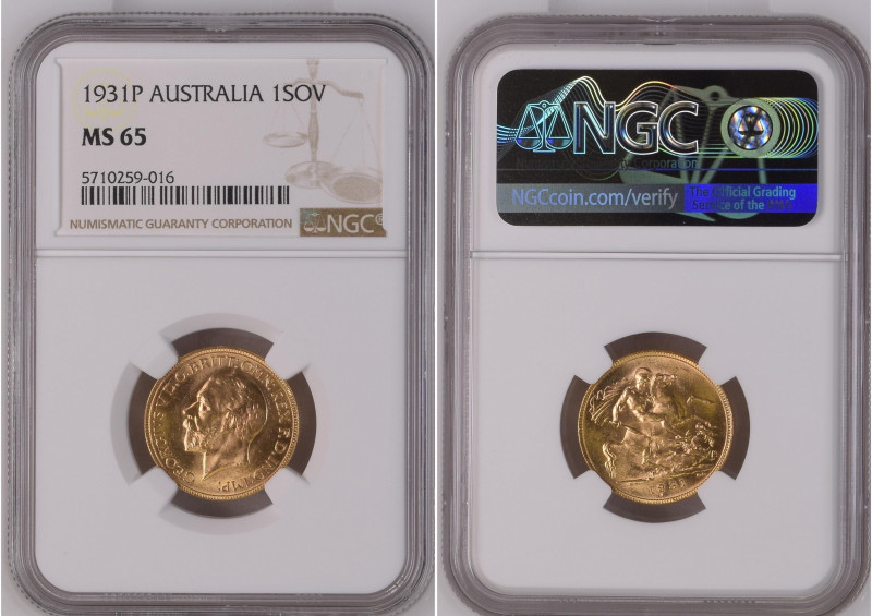 Australia 1931P G 1 Sovereign Graded MS 65 by NGC. Only 2 coins graded higher by...