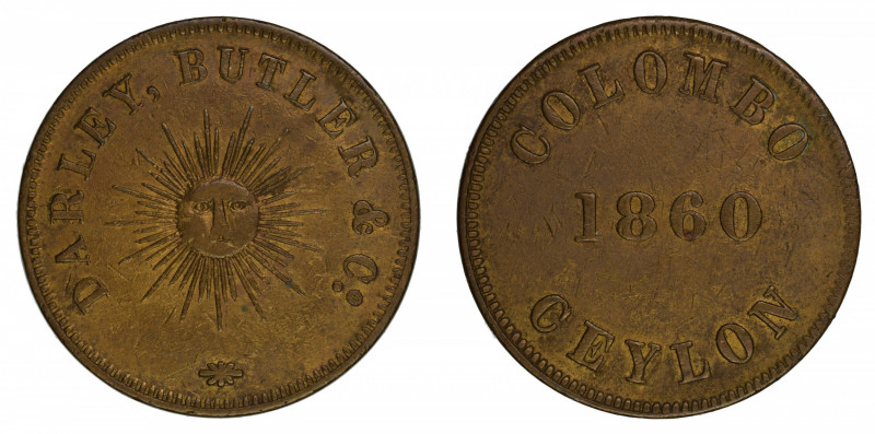 Ceylon 1860 Ae 9 Pence Slave Island Token, Colombo (Pridmore 27) issued by Darle...