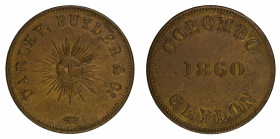 Ceylon 1860 Ae 9 Pence Slave Island Token, Colombo (Pridmore 27) issued by Darley Butler & Co. for use on the slave islands of Ceylon, unusual example...