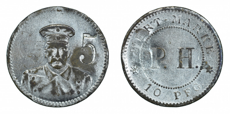 China, Kian Chau c.1914, rare 10 Pfennig token, graded AU Details (cleaned) by N...