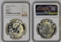 China 1993 10 Yuan Panda Small Date Graded MS 69 by NGC. Only 15 coins graded higher by NGC.