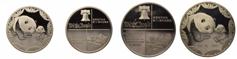 China 2012, 2 proof silver Panda medals issued by China Great Wall Investments L...