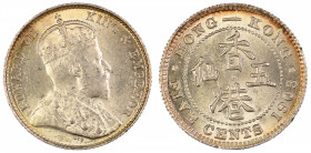 Hong Kong 1903 Ag 5 Cents, Edward VII, nice AU /UNC grade with some peripheral toning.