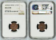 India 1835 (M) 1/12 Anna Graded MS 65 RB by NGC. Only 2 coins graded higher by NGC.
