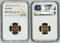 India 1897 (C) 1/12 AnnaGraded MS 64 RB by NGC. Only 8 coins graded higher by NGC. KM-483