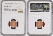 India 1901 (C) 1/12 Anna Graded MS 64 RD by NGC. Only 2 coins graded higher by NGC. KM-483