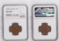 India 1894 (C) 1/4 Anna Graded MS 62 BN by NGC. Only 48 coins graded higher by NGC. KM-486