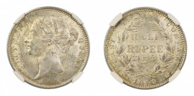 India, British 1840(B&C), 1/2 Rupee, S&W-3.46 Type A/1 24 Berries - ".W.W". Graded MS 64 by NGC. KM-456.1