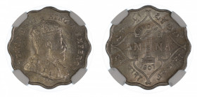 India, British 1907B, Anna. Graded MS 64 by NGC. KM 504