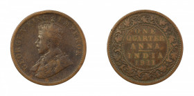 India 1911, 1/4 Anna, in Fine conditionKM 511