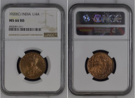 India 1920 (C) 1/4 Anna Graded MS 66 RB by NGC. Only 2 coins graded higher by NGC. KM-512