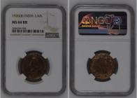 India 1926 (B) 1/4 Anna Graded MS 66 RB by NGC. Only 1 coins graded higher by NGC. KM-512