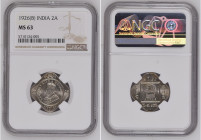 India 1926 (B) 2 Anna Graded MS 63 by NGC. Only 27 coins graded higher by NGC. KM-516