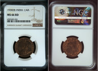 India 1930 (B) 1/4 Anna Graded MS 66 RD by NGC. Only 30 coins graded higher by NGC. KM-512