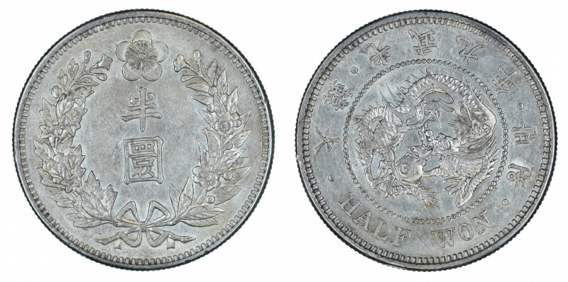 Korea, Year 9 (1905), 1/2 Won, in EF-AU condition

KM-1129