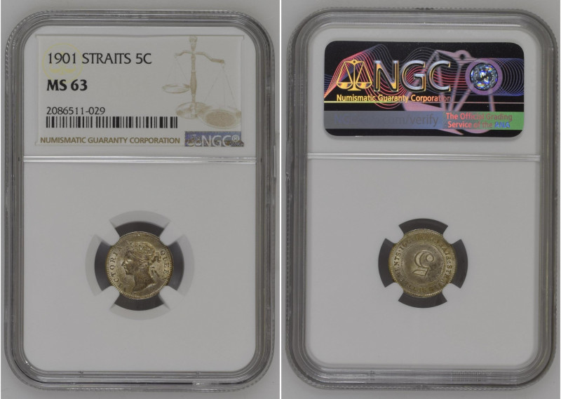 Straits Settlements 1901 5 C Graded MS 63 by NGC. Only 16 coins graded higher by...