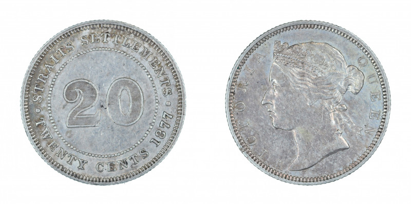 Straits Settlements, 1877, 20 Cents, in AEF condition

KM-12